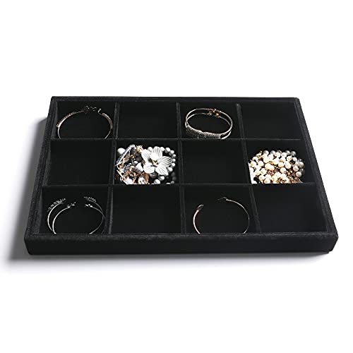 Frebeauty VELVET TRAY SET 2 BLACK Stackable Velvet Jewelry Organizer Trays thumb #2