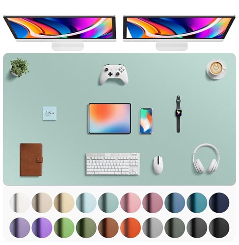 Image of Aothia Faux Leather Desk Mat - Large Mouse Pad, Non-Slip PU Leather Blotter, Waterproof Writing Surface for Office and Home (Light Blue, 63 inch x 24 inch)