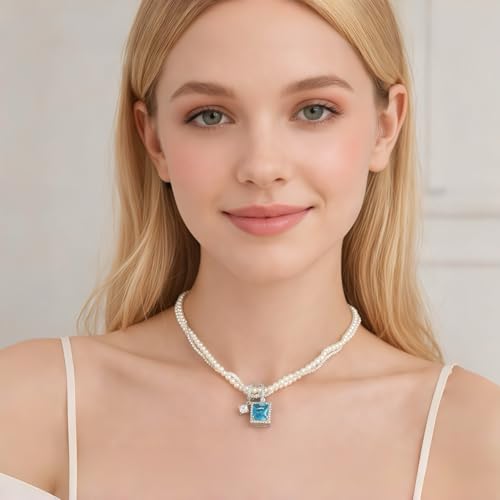 4-in-1 Detachable Pearl Necklace with Blue Cubic Zirconia Pendant, Elegant Gift for Women & Girlfriend, Romantic Jewelry for Birthday, Anniversary, Valentine’s Day - image 3
