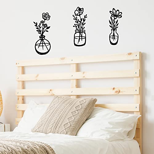 Qzmaikoo 3 Pieces Black Metal Flowers Wall Decor Metal Vase Wall Art Metal Wall Sculptures Hanging For Indoor Kitchen Bathroom Bedroom Living Room,14.56X5.9 Inches thumb #6