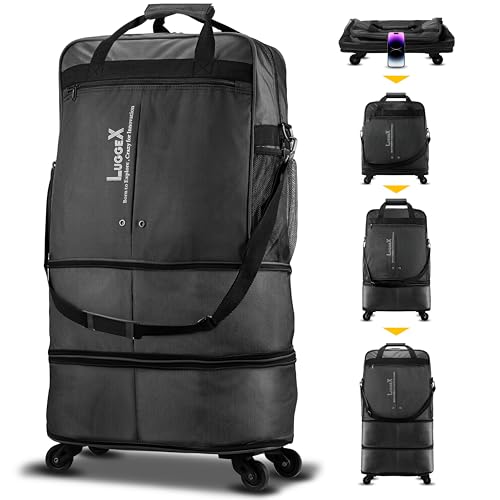 LUGGEX Expandable Rolling Duffle Bag, Black