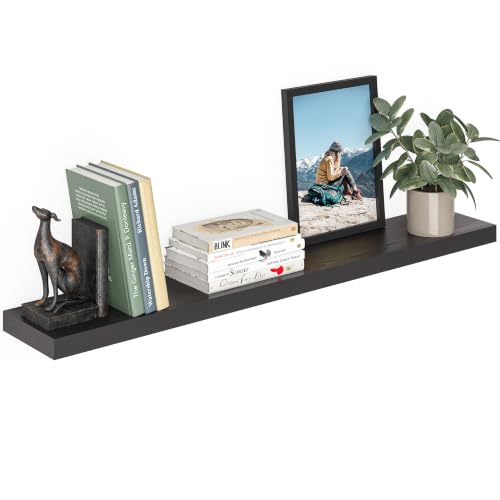 Ballucci Floating Shelf 48 Wood Wall Shelf with Invisible Brackets for Bathroom Living Room Bedroom Kitchen Nursery 8 Deep Black
