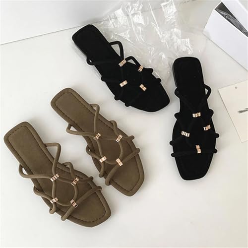 Women's Genuine Leather Slippers - Open Toe Summer Casual Flats (0cm/0in)4