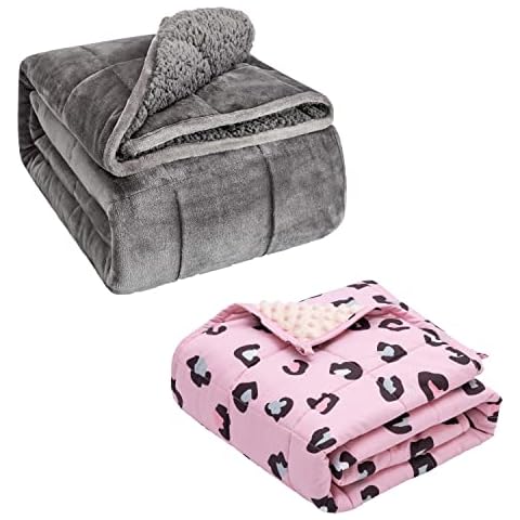 Uttermara 12 lbs Sherpa Fleece Weighted Blanket for Adult & Weighted Blanket 3 lbs for Kids, Ultra Cozy Minky Fleece and Cotton Sided with Cartoon Patterns Cover