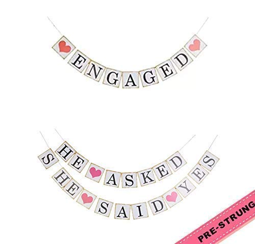 Engagement Bunting Banner Wedding Bridal Party Decoration Photo Booth Props Kit ENGAGED and HE ASKED SHE SAID YES