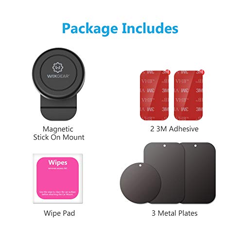 WixGear Magnetic Mount, Stick-On Dashboard Magnetic Car Mount Holder, for Cell Phones and Mini Tablets with Fast Swift-snap Technology, Magnetic Cell Phone Mount