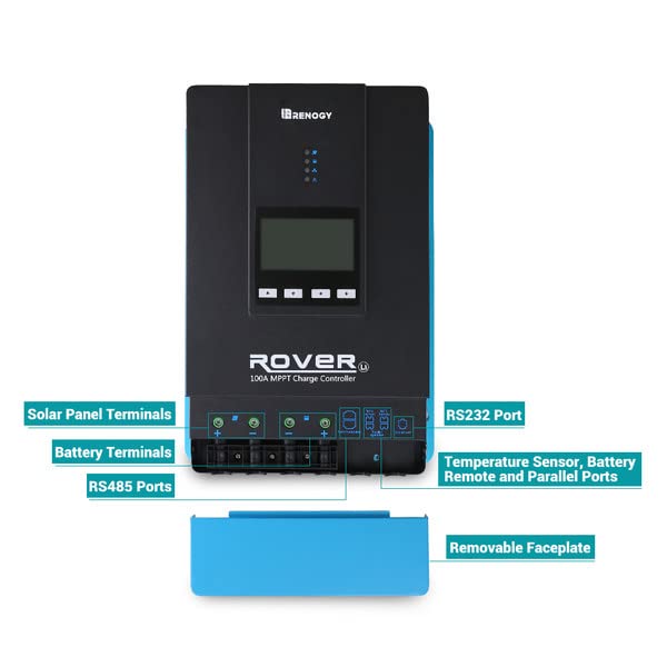 Renogy 100A MPPT Laderegler, 12/24/36/48 V Solarladeregler Solarmodul Solarpanel Solar-Laderegler mit LCD-Bildschirm, für AGM, Gel und Lithium Batterien