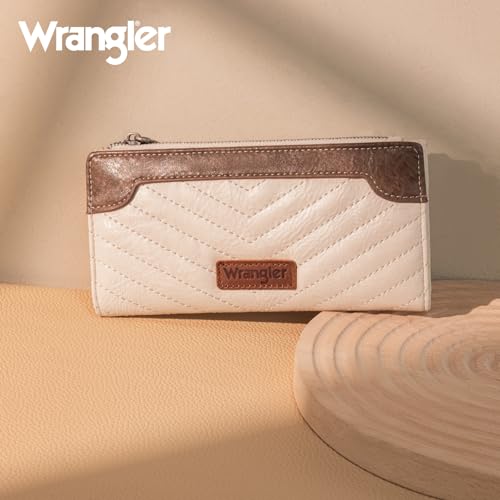 Image of Montana West Wrangler Women's Wallet Travel RFID Wallet Womens Slim Bifold Wallets, Card Cases & Money Organizers White Wallets for Women Ladies Female with Smooth Zippers