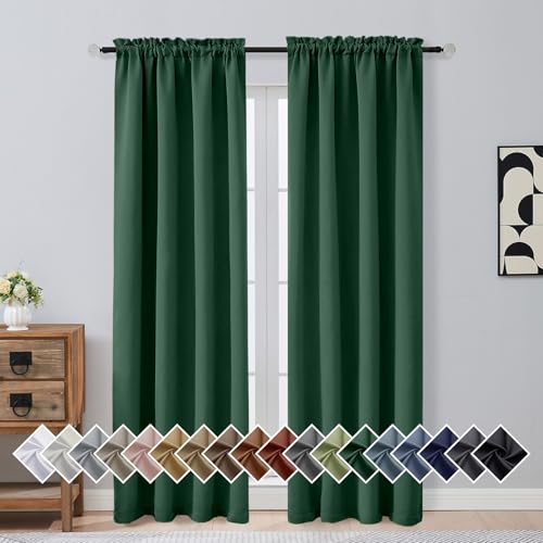 Image of Christmas Green Blackout Curtains for Bedroom 84 Inch Length 2 Panels, Soft Fabric Room Darkening Curtains for Living Room, Rod Pocket Design Modern Window Treatment Drapes, 2x40Wx84L Inches