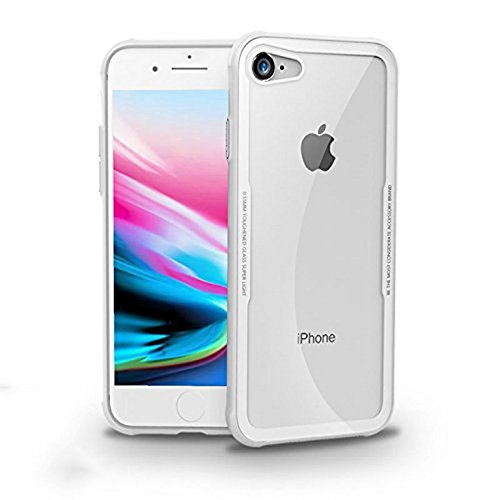 Shopping_Shop2000 Soft TPU Bumper Transparent Tempered Glass Back Slim Phone Case Cover Clear Scratch Resistant Glass Shockproof Absorbing Bumper Case Compatible With iPhone 8 Plus 7 Plus 5.5â€ (White)