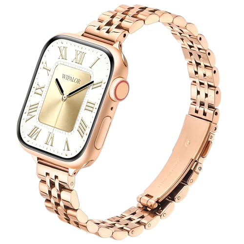 Image of wipalor Thin Classic Metal Chain Band Fit Slim Apple Watch Bands for women 46mm 44mm 45mm 49mm (42mm-Series 3 /2 /1), Dressy Stainless Steel iWatch Bands for iPhone Watch Series 10 9 SE 8 7 6 5 4 Ultra