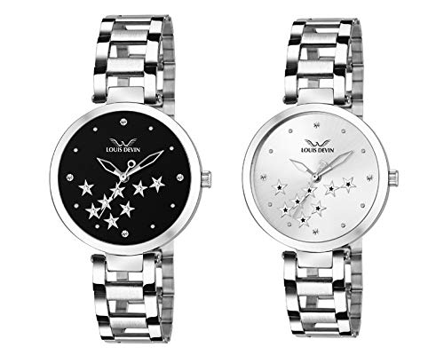 LOUIS DEVIN CMB103-PNKSLV Analog Black Dial Silver Band set of 2 stainless Steel wrist watches for Women (B07XL3SQ8Z) Amazon Price History, Amazon Price Tracker