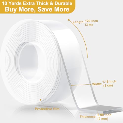 Image of Double Sided Heavy Duty Extra Strong Adhesive Tape -Indoor /Outdoor General Purpose Nano Tape for securing Picture Frames, Carpets. - Reusable and Without Leaving Adhesive Marks (2 Pack)