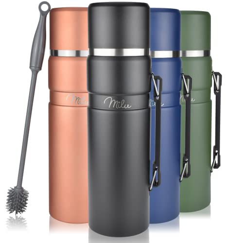 Milu Thermoskanne 1L - Thermosflasche mit Griff - Isolierflasche - Isolierte Edelstahl Trinkflasche, 100% Auslaufsicher, Doppelwandisolierung (Schwarz, 1000ml) Cover