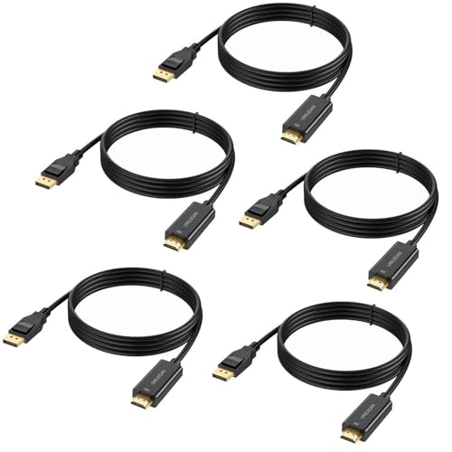 DisplayPort to HDMI Cable 3 feet 5-Pack 4K Display Port to HDMI Cables Uni-Directional DP to HDMI Cord for Dell Monitor Projector Desktop AMD Lenovo HP ThinkPad and More