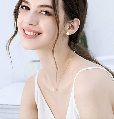 Bridesmaids Gifts Single Pearl Necklace Silver Stud Earrings Gift Floating Pendant 8-9Mm Simple Chain Jewelry Set For Women Maid Of Honor Girls Gifts For Her #TOP2