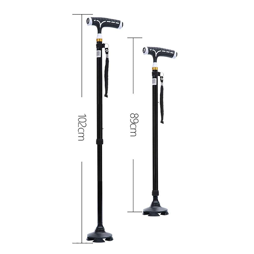Andador para Ancianos,Bastón Bastón - Base de 4 Patas, con Luces Altura Ajustable Telescópico Aluminio Discapacidad Ayuda médica Ancianos Antideslizantes Muletas Mango de Masaje Muletas pleg