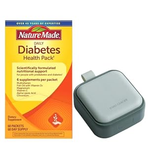Nature Made Diabetes Health Pack, 60 Packets Bundle with Long Glacier Pill Oragnizer, Small Cute Pill Container for Medicine, Vitamins, Fish Oils, Supplement, Green