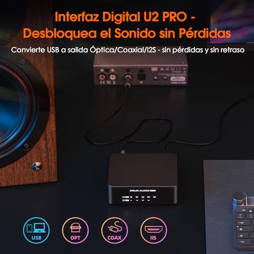 Interfaz digital USB (DDC) Douk Audio U2 PRO XMOS XU316, USB-C a óptico/coaxial/HDMI-IIS, DSD512/PCM768kHz, convertidor de audio digital-analógico portátil para DAC/PS5/amplificador - imagen 2