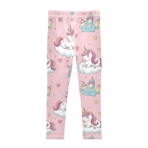 J JOYSAY Cartoon Unicorn Hearts Pink Girls Leggings Soft Comfortable Stretchy Kids Toddler Leggings Size 4-10T2