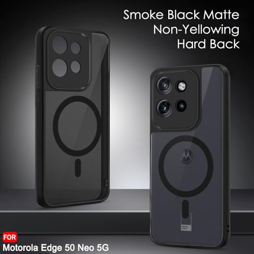 Image of TheGiftKart Hybrid Shockproof Back Cover Case for Motorola Moto Edge 50 Neo 5G Compatible with MagSafe | Hard Back Cover for Motorola Edge 50 Neo (PC & TPU, Translucent Smoke Matte Back, Black Sides)