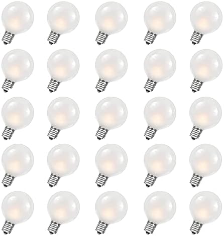 G40 Replacement Light Bulbs Frosted Wihte Globe Light Bulbs, 5W Incandescent Bulbs Fits E12/C7 Candelabra Screw Base for Indoor Outdoor Decorative, Pack of 25