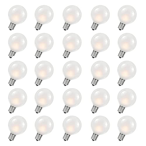 G40 Replacement Light Bulbs Frosted Wihte Globe Light Bulbs, 5W Incandescent Bulbs Fits E12/C7 Candelabra Screw Base For Indoor Outdoor Decorative, Pack Of 25 #TOP25