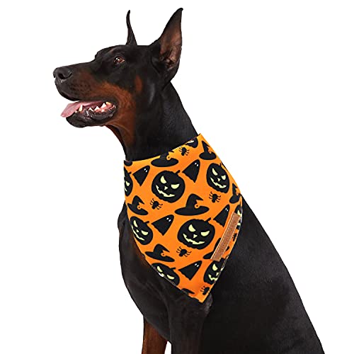 Realeaf Halloween Dog Bandanas 2 Pack, Pumpkin And Spider Web Bibs, Triangle Reversible Fall Pet Scarf, Multiple Sizes Offered, Premium Durable Fabric, Adjustable Fit #TOP7