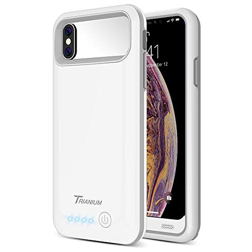 Trianium Atomic Pro Battery Case Compatible with Apple iPhone Xs/iPhone X (5.8-Inch) 4000mAh Portable Rechargeable Extended Power Charger [Not Support Wireless Charger] - White/Grey