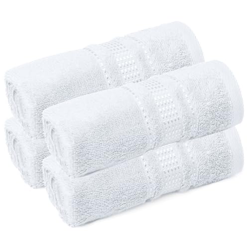 Melissa Linen, Fingertip Towels 4 Pack, 100% Turkish Cotton, Small Hand Towels for Body and Face, 12 x 18 in, Soft and Absorbent, Quick Dry, (White Fingertip Hand Towels)