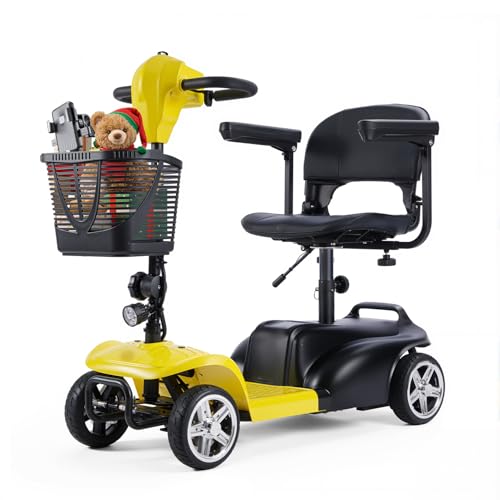 Image of 4 Wheel Mobility Scooter, Electric Scooter with Seat,Lightweight Mobility Scooter with Removable Battery. 6 MPH High Speed 265 lbs Capacity, Foldable Design (Basic Model-Yellow)