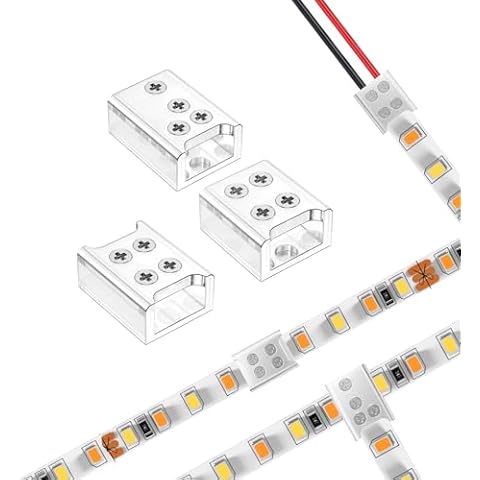 Brightfour 2-Pin 8mm Led Strip Connectors Kit, Led Light Connectors Kit for 12V 24V Single Color SMD COB LED Light Strip Cover