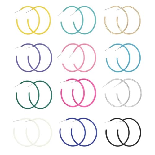 IPHTSKEU 12 Pairs Colorful Classic C Hoop Earrings for Women 925 Sterling Silver Hypoallergenic Earrings Set Multi-Color Everyday Dainty Jewelry Gift for Her Mix and Match