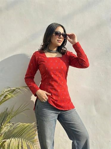 Image of ANNI Designer Cotton Short Kurti for Women | Stylish Kurti | Short Kurti Top | Casual Kurta for Women | Comfortable Cotton Kurtis for Womens