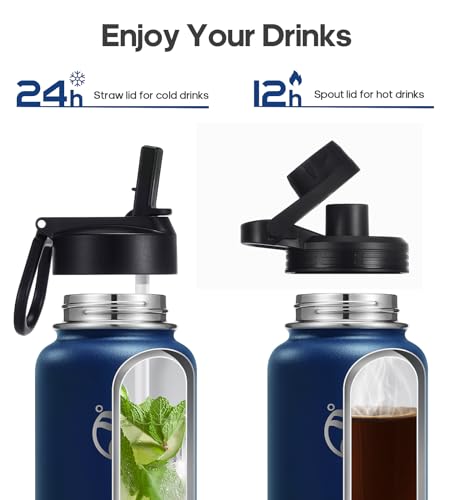 Image of HydroPal Vacuum Insulated Water Bottle 1200ml /1000ml /750ml /500ml, 2 Lids (Straw & Spout), 12H Hot 24H Cold, BPA Free Stainless Steel Bottle, Leakproof Sports Water Bottle for Gym, Travel, Work