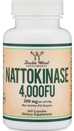 Nattokinase Supplement 4 000 FU Servings 240 Capsules (Derived from Japanese Natto) Systemic Enzymes for Cardiovascular and Circulatory Support by Double Wood