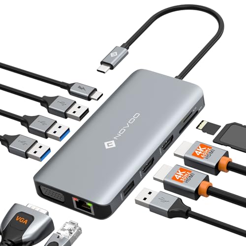 Image of USB C Docking Station Dual HDMI Adapter, 11 in 1 Multi Display Docking Station Dual Monitor with 2 HDMI, VGA, 100W PD, 4 USB, USB C Hub Multiport Dongle Compatible with MacBook /Dell /HP /Lenovo Laptops