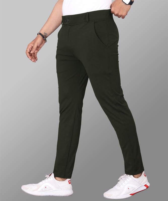 Image of COMBRAIDED Men's Slim Fit Stretchable Casual Trousers | Stylish Lycra Blend Pants for Office, Party