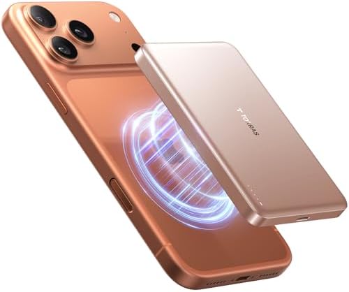 TORRAS MiniMag Power Bank,Ultra-Slim 10,000mAh Magnetic Wireless Portable Charger, 22.5W Fast Charging iPhone Air Magnetic Battery Pack Designed for iPhone 17 Pro Max/17 Pro/Air/16/15/14/13/12, Gold