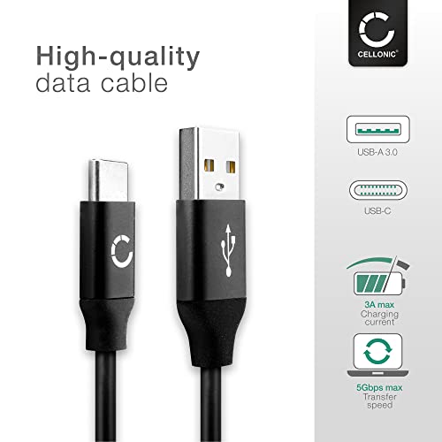 CELLONIC USB C Cable Compatible for Xiaomi Redmi Note 11 Note 8 Nintendo Switch 5 GBit/s Fast Data Transfer 2m Charging/Charger Lead - Black - Image 2