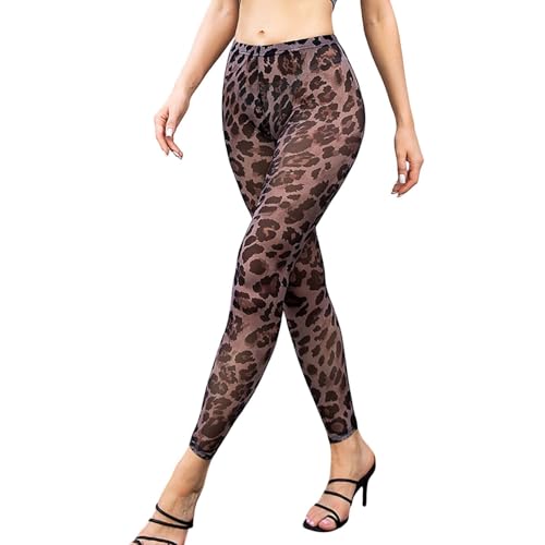 Leggings acampanados de cintura alta recortados elásticos de escalera Bootcut pantalones de yoga estampado leopardo malla ver a través relajado diario esencial calidad salón, 01#_café, M