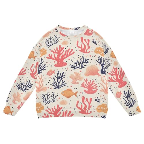 JUNZAN Cartoon Cute Coral Fish Big Boys Sweatshirts Hoodies Long Sleeve Sweatshirt With Hoodie Party 4T