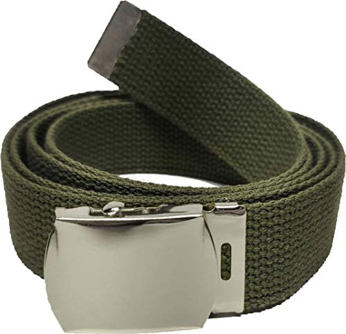 Army Universe 100% Cotton Canvas Military Web Belt 54" (Olive Belt - Chrome Buckle) #TOP25
