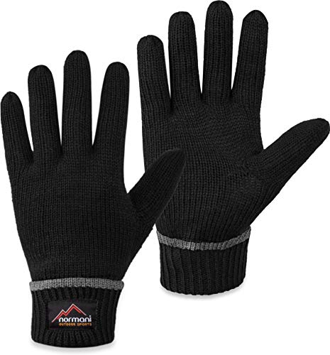 Preisvergleich Produktbild normani Wollhandschuhe Fingerhandschuhe mit Thinsulate Thermofutter und Fleece Innenmaterial - Strickhandschuhe für Damen und Herren [XS bis 4XL] Farbe Schwarz Größe S