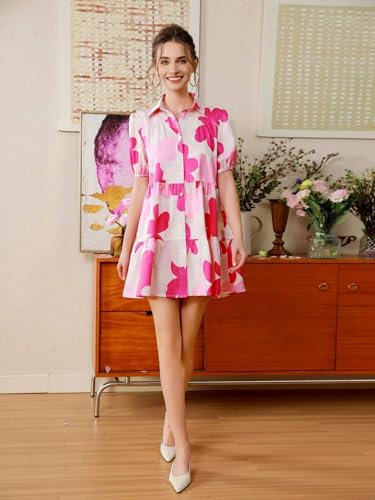 Image of Women's Fit and Flared Shirt Midi Dress with Collar Neck & Short Sleeves - Rayon Casual Dress