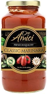 Marinara Pasta / Spaghetti Sauce by Due Amici - Keto / Vegan - Pack of (1) - Tomatoes Imported From Italy, No Sugar Added, Low Carb, Low Sodium, Gluten Free, No Additives, Non-GMO.