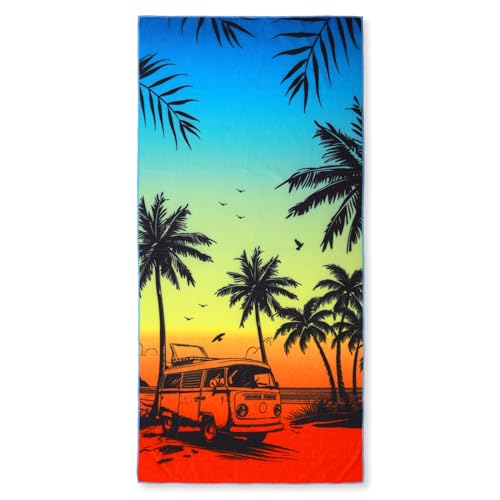 Queenshin Beach Towel for Adults Microfibre Lightweight Extra Large Quick Dry Sand Free Beach Towels - Coconut Tree Gradient 150x75cm