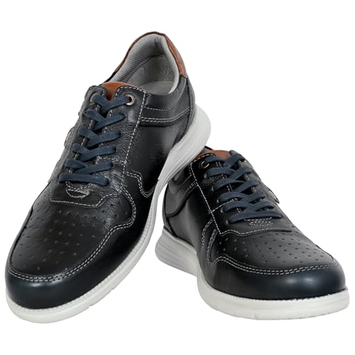 Image of Hx London Leather Men Perforations Round Toe Lightweight Sneakers