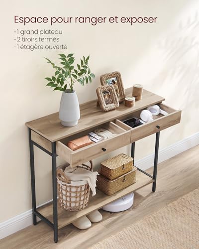 Console industrielle 100x30 cm 2 tiroirs VASAGLE