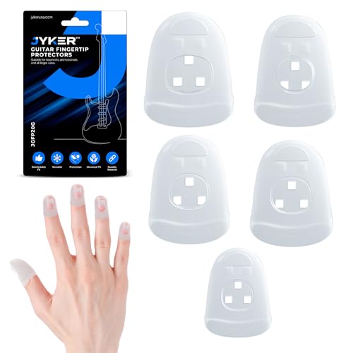 Jyker Guitar Finger Protector - Finger tips Guard 5 Sizes Thimble Finger Pads Grips Comfort Soft Silicone Ultimate Protection for Guitarists Sorting Task Embroidery Paperwork Carving Sewing